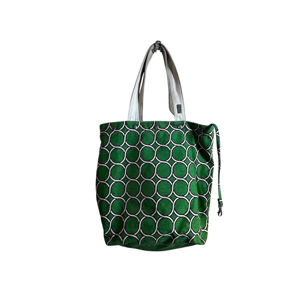 Saltbox Canvas Tote Bag Large Green White Geometric Circle Pattern Womens